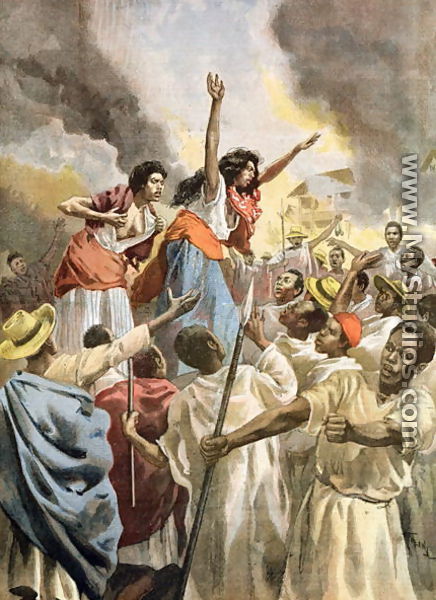 The Royal Princesses Preaching the Holy War in Madagascar, from Le Petit Journal, 9th December 1894 - Oswaldo Tofani