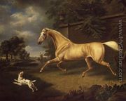A Palomino frightened by an approaching storm with a spaniel - Charles Towne