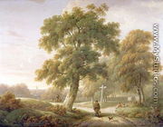 Travellers at a crossroads in wooded landscape - Charles Towne