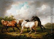 Three Horses in a Stormy Landscape - Charles Towne