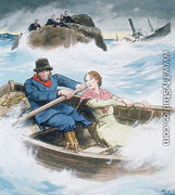 Grace Darling 1815-41 and her father rescuing survivors of the shipwrecked steamship Forfarshire, September 7th 1838, from Peeps into the Past, published c.1900 - Trelleek