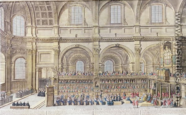 A Prospect of the Choir of the Cathedral Church of St. Paul, on the General Thanksgiving, the 31st of December 1706. Her Majesty and both Houses of Parliament present - (after) Trevett, Robert
