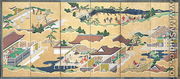 Scenes from The Tale of Genji, six-fold screen, Edo Period, 1677 - Fujiwara Tsunenobu