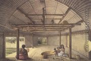 Interior view of the house of Chief Palous wives, Tonga Tabou, plate 73 from Voyage de la corvette lAstrolabe. Atlas historique, engraved by Jules David, pub. 1833 - (after) Sainson, Louis Auguste de