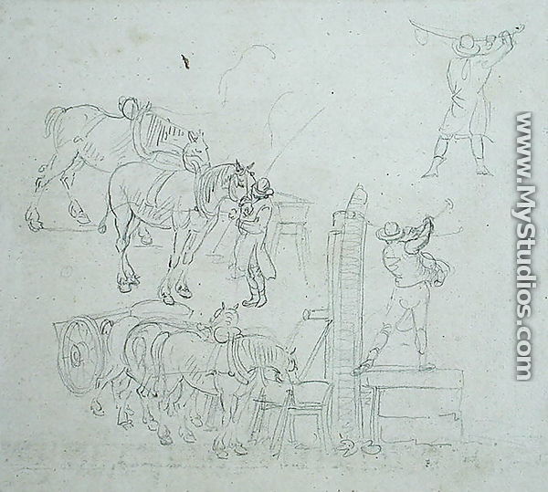 Studies of a carter pumping water for his horses - Paul Sandby