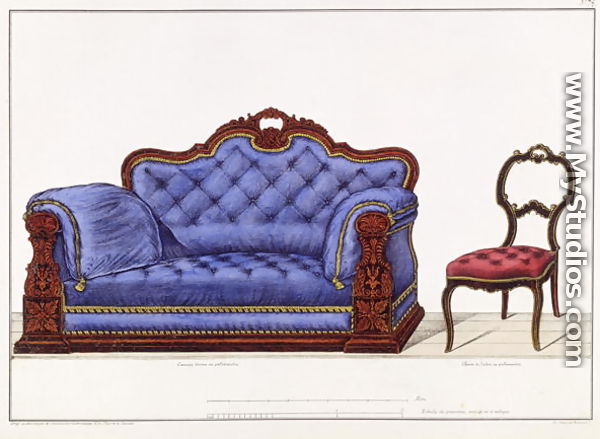 French Sofa and Chair from Modeles de Meubles et de decorations interieures pour les meubles, Paris, Santi, M, 1828 - M. Santi
