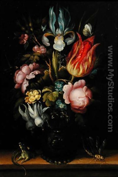 Flower-piece with a Roemer, c.1615 - Roelandt Jacobsz Savery