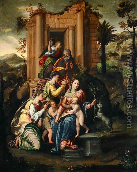 The Holy Family surrounded by Saints - Sigismondo (Mondino) Scarsellino