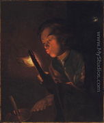 A Boy Blowing on an Ember, 1690s - Godfried Schalcken