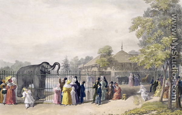 The Elephant House at the Zoological Gardens, Regents Park, engraved and pub. by the artist, printed by Charles Hullmandel 1789-1850, 1835 - George the Elder Scharf