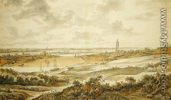 Panorama with the town of Rhenen - Willem Schellinks