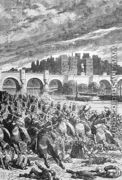 The Massacre at the Pont Neuf, engraved by Stephane Pannemaker 1847-1930, from The History of France, by Emile de Bonnechose, published by Ward, Lock and Co, London - (after) Schuler, Jules Theophile