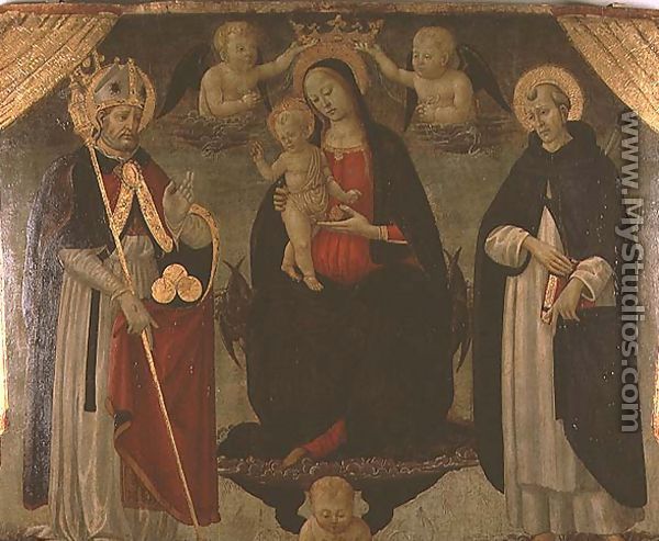Madonna flanked by St. Nicholas and St. Peter Martyr - Jacopo Del Sellaio