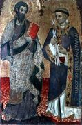 Detail of St. Bartholemew and St. Bernard of Clairvaux from the Altarpiece of the Convent of St. Dominic of Manresa - Pere Serra