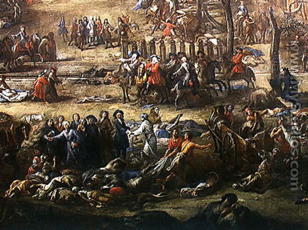 View of the Cours Belsunce, Marseilles, During the Plague of 1720, detail depicting the Cardinal of Belsunce with a group of corpses of plague victims, 1721 - Michel Serre