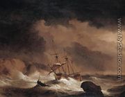 An Indiaman In A Gale Off A Rocky Coast - Willem van de, the Younger Velde