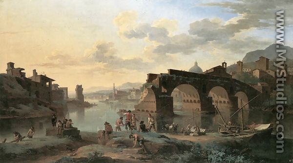River View with the Ponte Rotto 1696 - Jacob De Heusch
