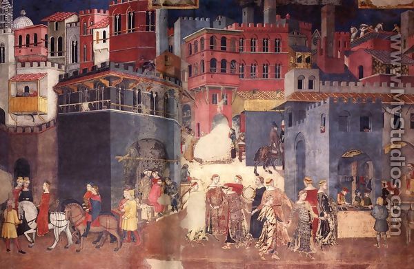 Effects Of Good Government On The City Life (detail) - Ambrogio Lorenzetti