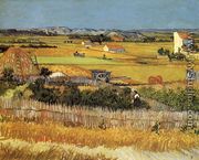 Harvest At La Crau With Montmajour In The Background - Vincent Van Gogh