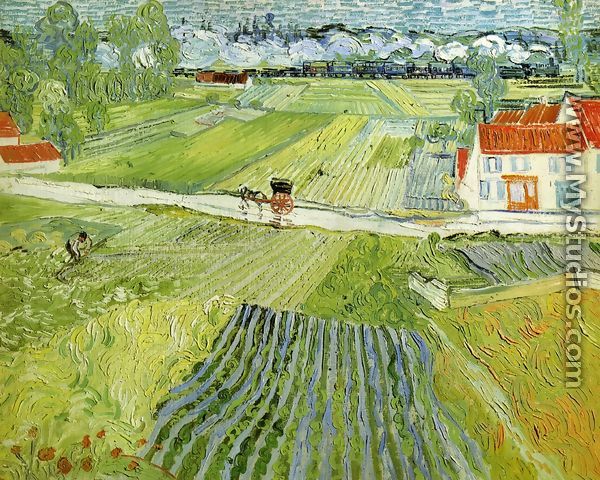 Landscape With Carriage And Train In The Background - Vincent Van Gogh