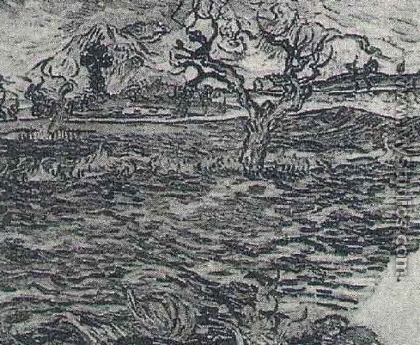 Landscape With Olive Tree And Mountains In The Background - Vincent Van Gogh