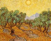 Olive Trees With Yellow Sky And Sun - Vincent Van Gogh
