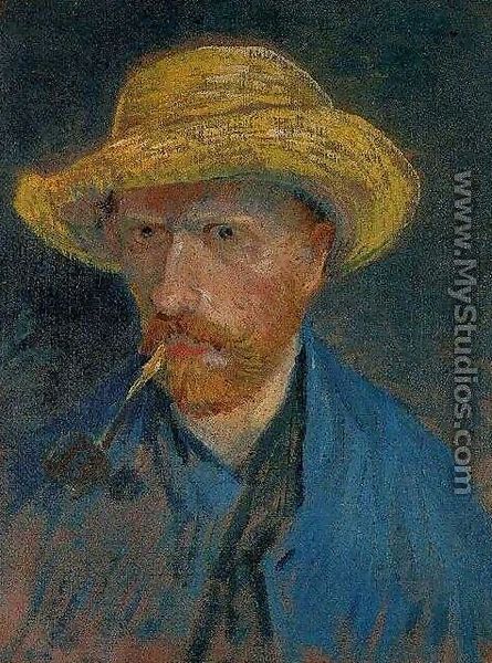 Self Portrait With Straw Hat And Pipe - Vincent Van Gogh