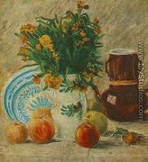 Vase With Flowers Coffeepot And Fruit - Vincent Van Gogh