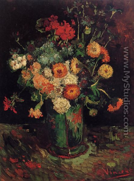 Vase With Zinnias And Geraniums - Vincent Van Gogh