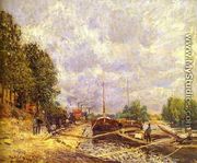 Barges In Billancourt Les Peniches A Billancourt - Alfred Sisley
