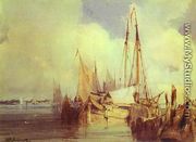 French River Scene With Fishing Boats - Richard Parkes Bonington