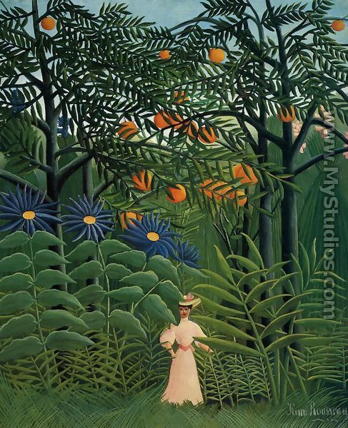Woman Walking In An Exotic Forest - Henri Julien  Rousseau