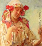 Young Girl In A Moravian Costume - Alphonse Maria Mucha