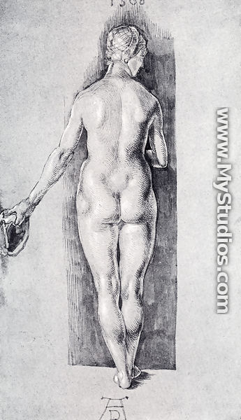 Rear View Of A Female Nude Holding A Cap - Albrecht Durer