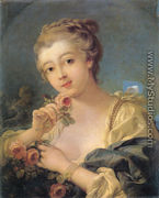 Young Woman With A Bouquet Of Roses - François Boucher