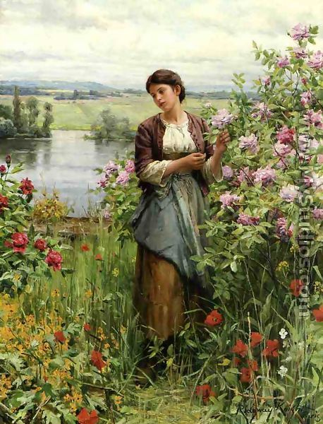 Julia Among The Roses - Daniel Ridgway Knight