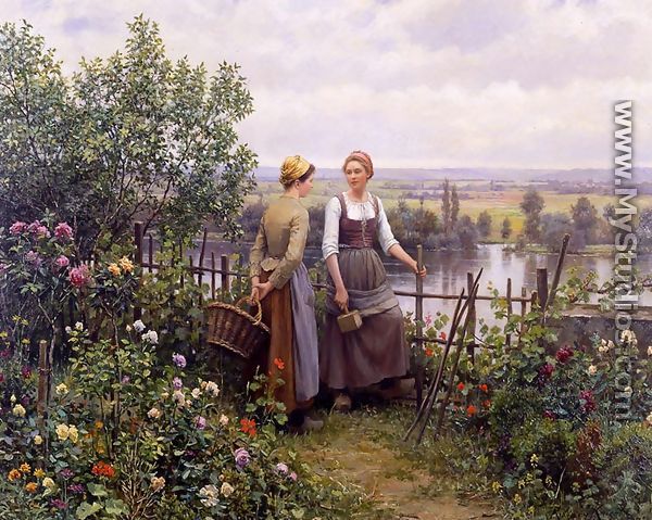 Maria And Madeleine On The Terrace - Daniel Ridgway Knight