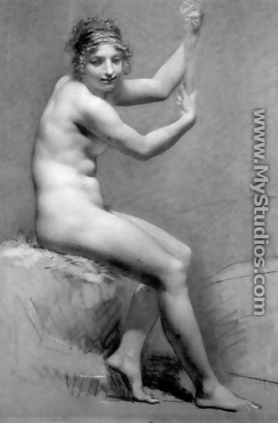 Female Nude Holding On To A Staff - Pierre-Paul Prud