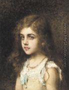 Young Girl With A Turquoise Bow - Alexei Alexeivich Harlamoff