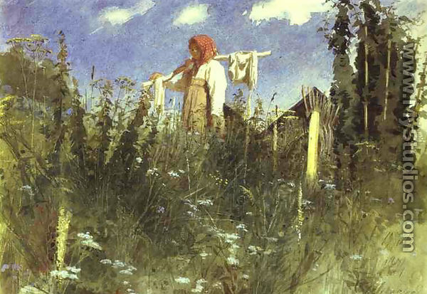 Girl With Washed Linen On The Yoke - Ivan Nikolaevich Kramskoy
