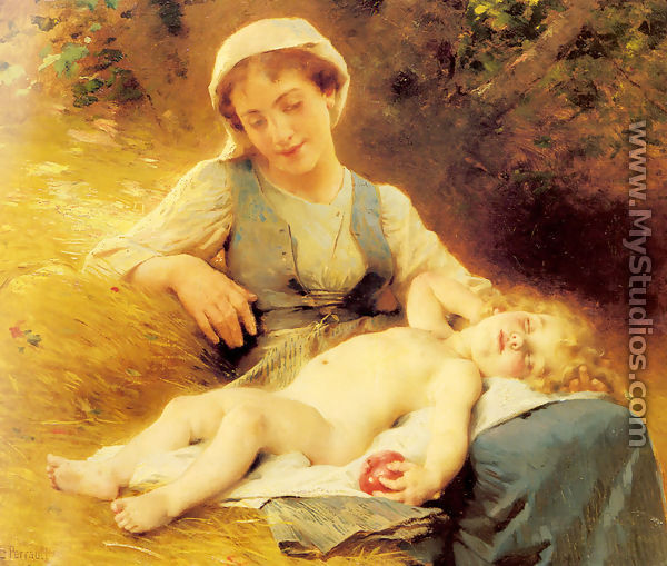 A Mother With Her Sleeping Child - Leon-Jean-Basile Perrault