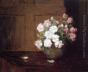 Roses In A Silver Bowl On A Mahogany Table - Julian Alden Weir