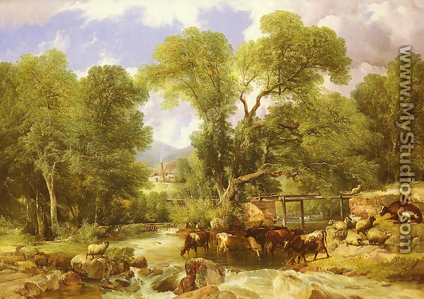 A Wooded Ford - Thomas Sidney Cooper