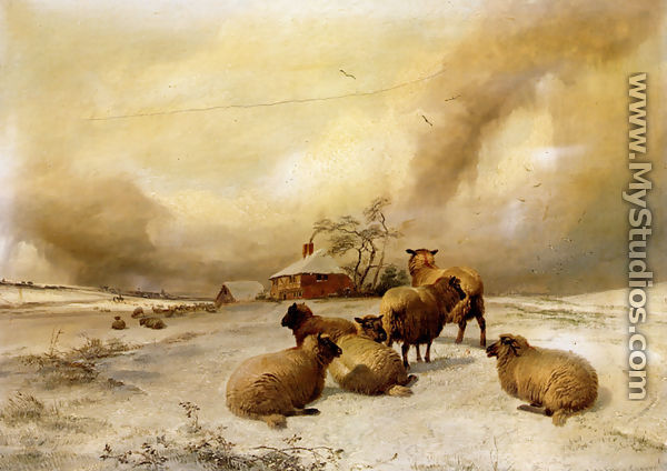 Sheep In A Winter Landscape - Thomas Sidney Cooper