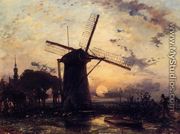 Boatman By A Windmill At Sundown - Johan Barthold Jongkind