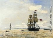 Norwegian Naval Ship Leaving The Port Of Honfleur - Johan Barthold Jongkind