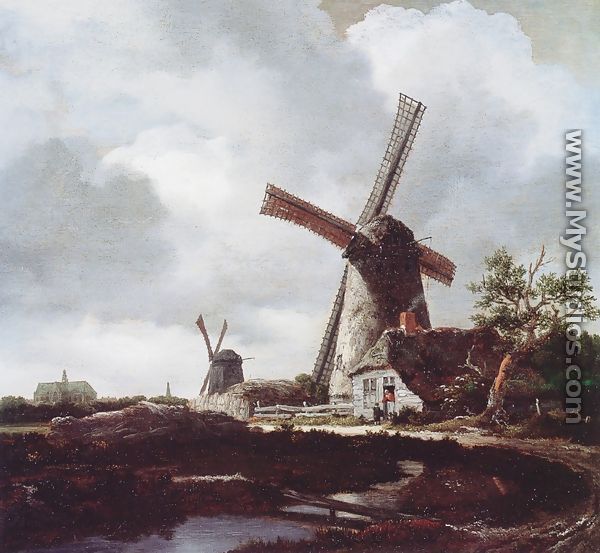 Landscape With Windmills Near Haarlem - Jacob Van Ruisdael