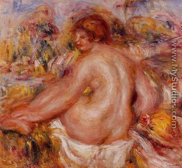 After Bathing  Seated Female Nude - Pierre Auguste Renoir