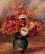 Flowers In A Green Vase   Dahlilas And Asters - Pierre Auguste Renoir