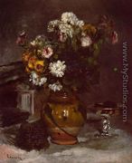 Flowers In A Vase And A Glass Of Champagne - Pierre Auguste Renoir